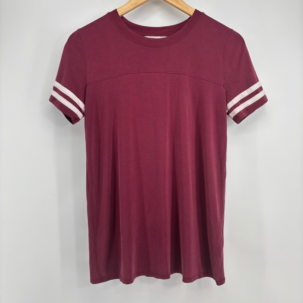 Pink Republic Women Burgundy Varsity Stripe Short Sleeve Modal Tee Shirt M